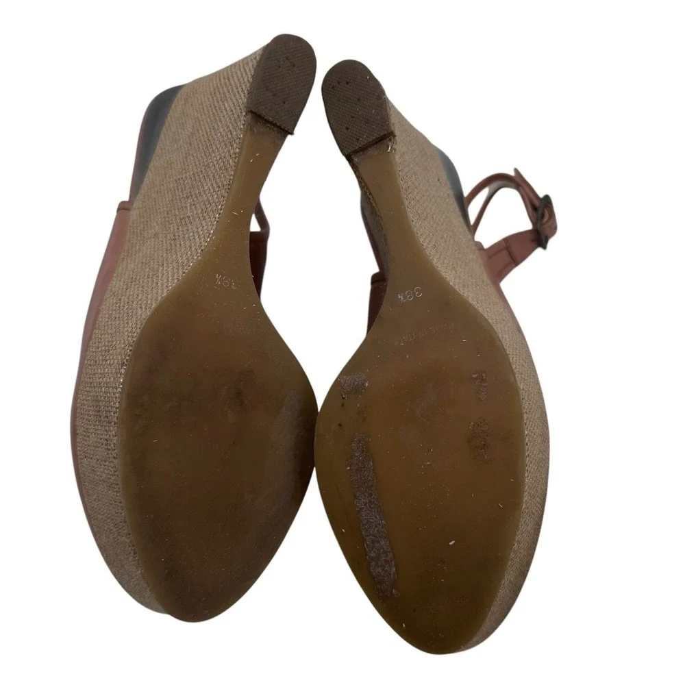 Tibi‎ NYC Tan Leather Burlap Wedge Platform Sandals Size 38.5 Womens 8